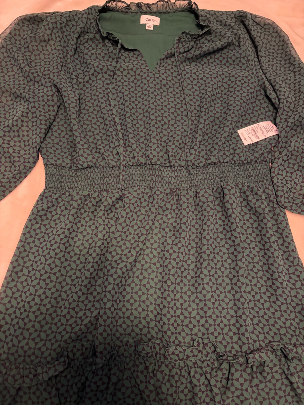 CeCe Navy and Dark Green Geometric Mini Dress XXL